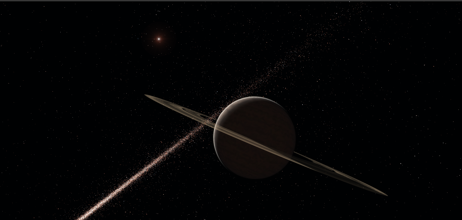 Actual Space Explorer Sim gameplay: a ringed planet framed against a dense diagonal stellar band